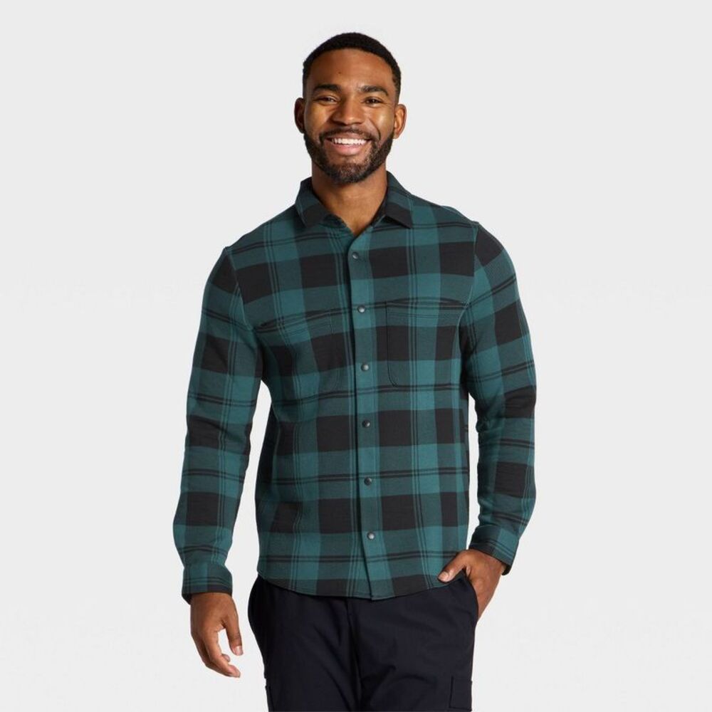 Men's Shirt Jacket - All In Motion Teal Plaid L